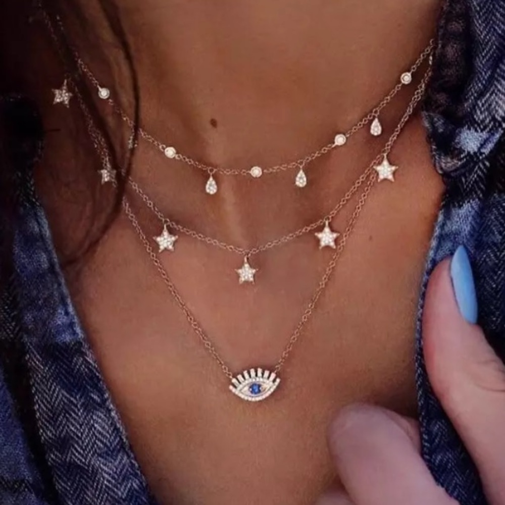 🎉 New Layered Evil Eye & Crystal Stars adjustable Necklace